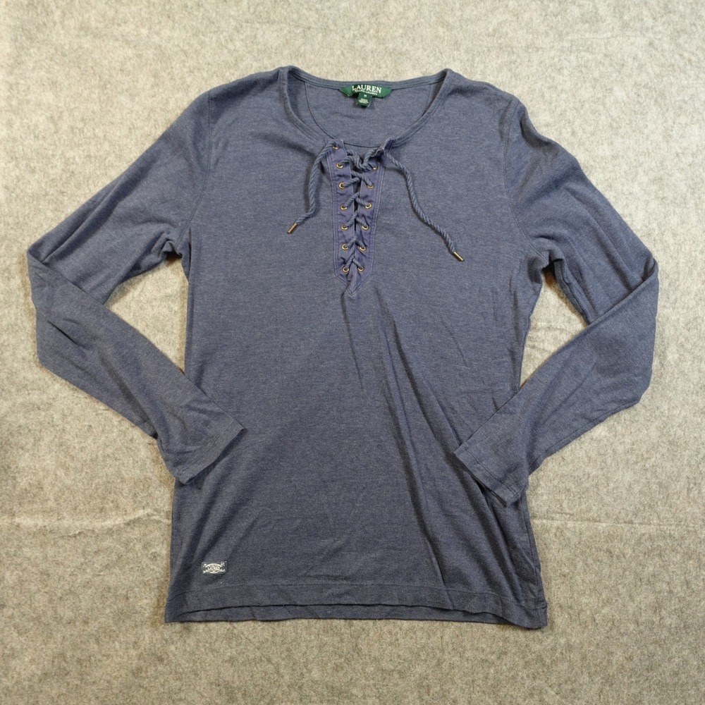 Ralph Lauren Top Womens Medium Lace Up Blue Long Sleeve Equestrian Western